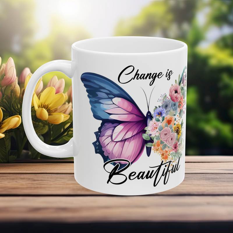 The Change is Beautiful Mug - Inspiring Butterfly Transformation Cup