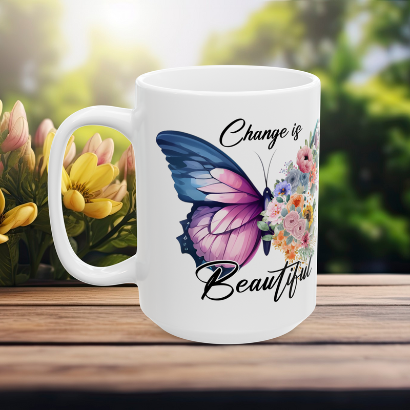 The Change is Beautiful Mug - Inspiring Butterfly Transformation Cup