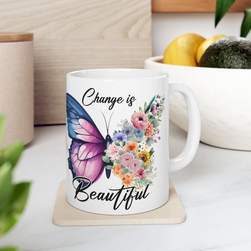 The Change is Beautiful Mug - Inspiring Butterfly Transformation Cup 11oz