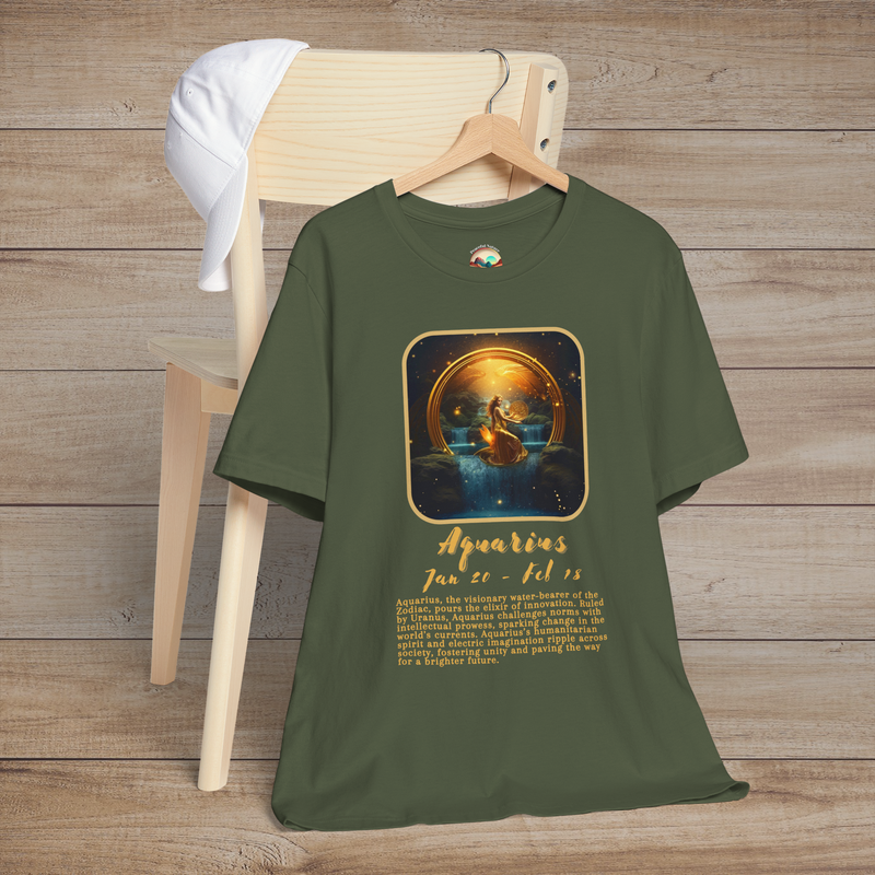 The Aquarius Zodiac T-Shirt - Unique & Visionary Astrology Tee Military Green