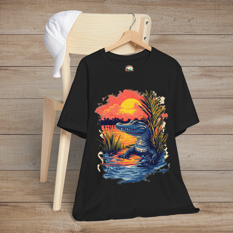 🐊 Sunset Swamp Vibes – Premium Baby Alligator Graphic Tee Black