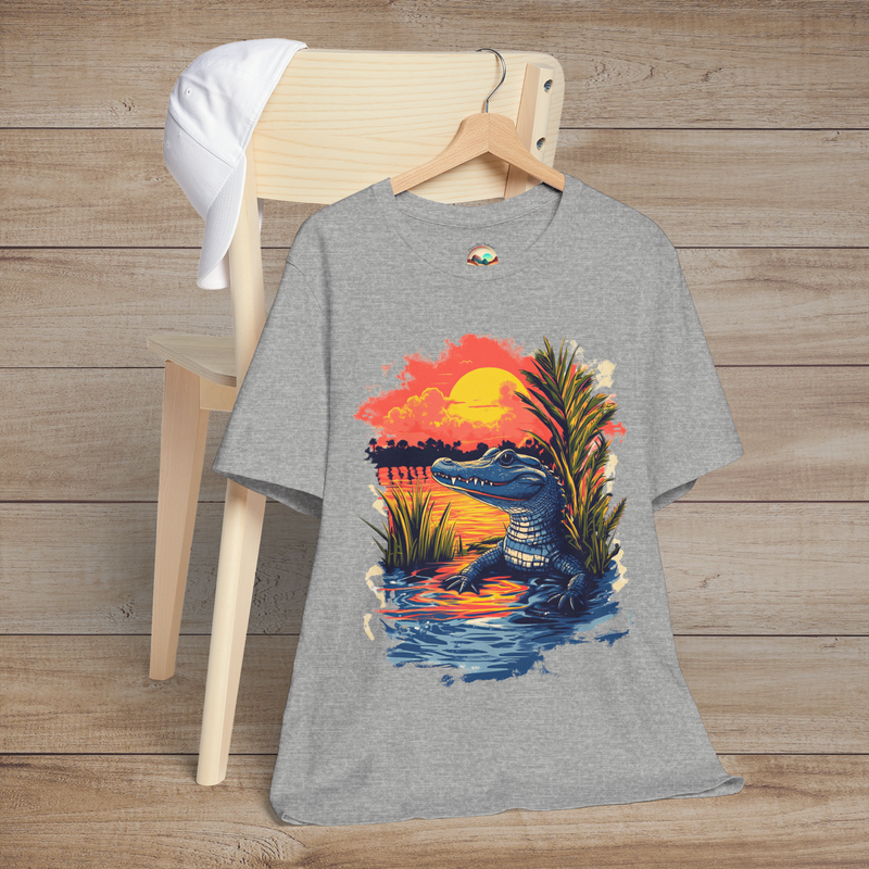 🐊 Sunset Swamp Vibes – Premium Baby Alligator Graphic Tee Athletic Heather