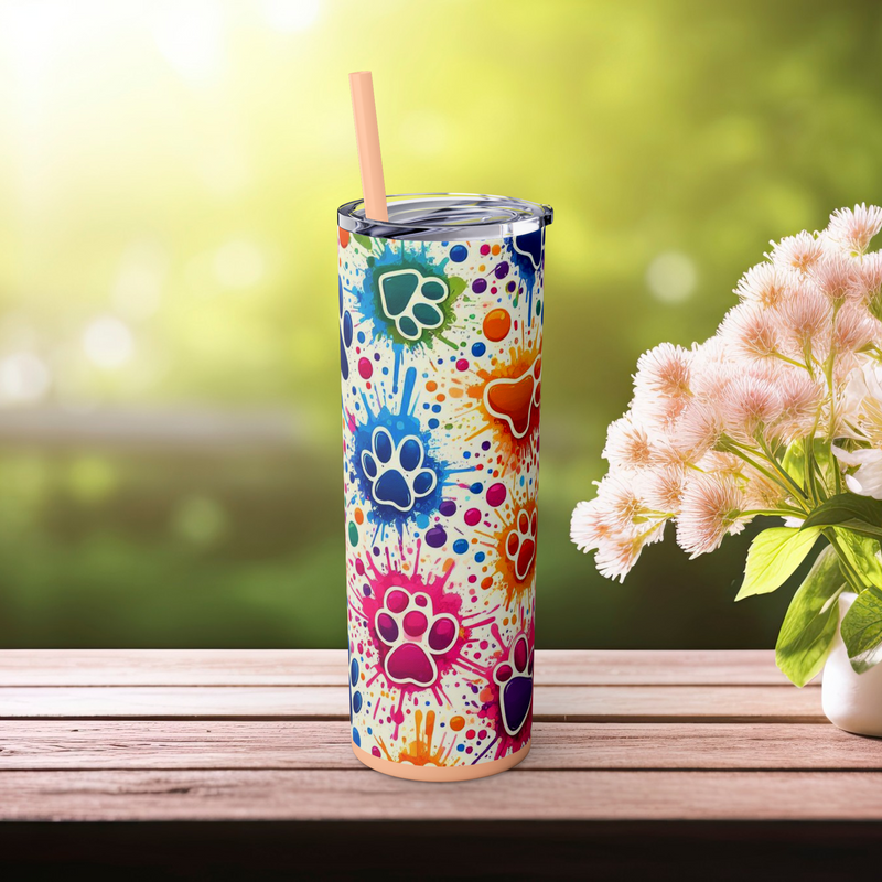 🎨 Color Splash Paw Print Skinny Tumbler – 20oz Pet Lover Edition 🐶🐱