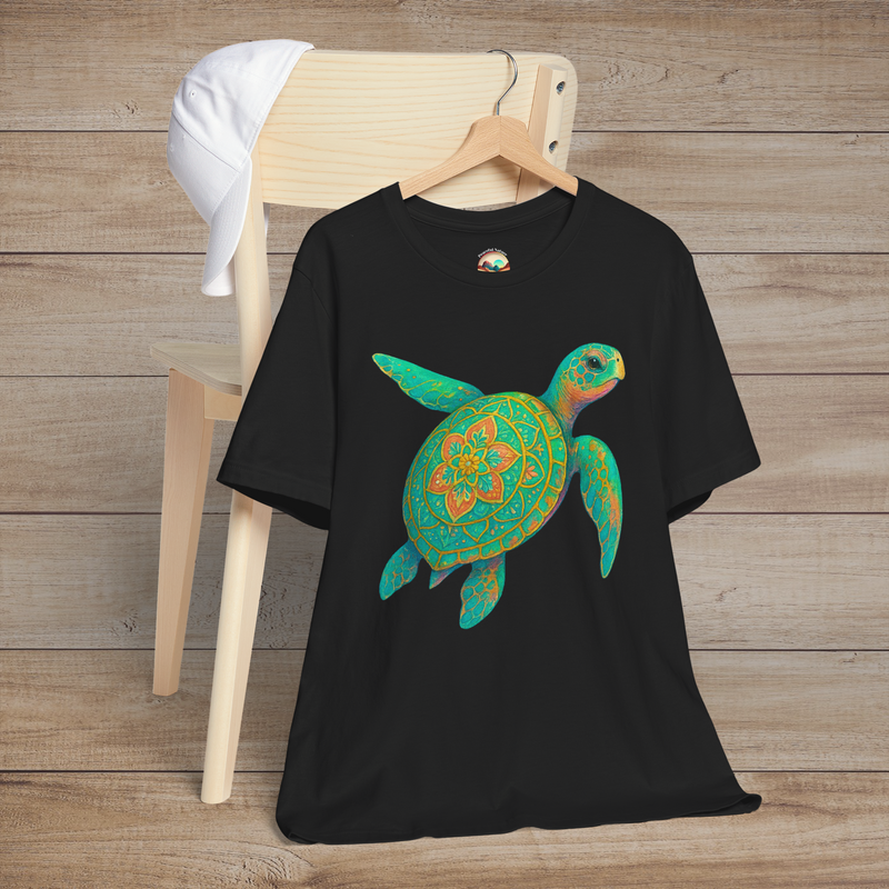 🐢 Boho Sea Turtle Graphic Tee – Coastal Mandala Turtle Shirt | Nature-Inspired Apparel Black