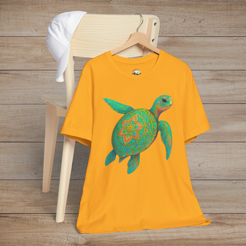 🐢 Boho Sea Turtle Graphic Tee – Coastal Mandala Turtle Shirt | Nature-Inspired Apparel Gold