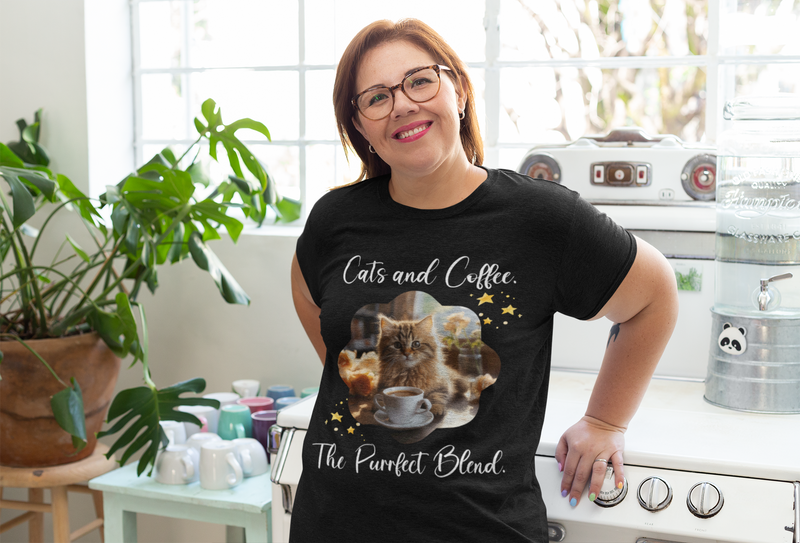 The Cats & Coffee Purrfect Blend T-Shirt – Funny & Cozy Tee