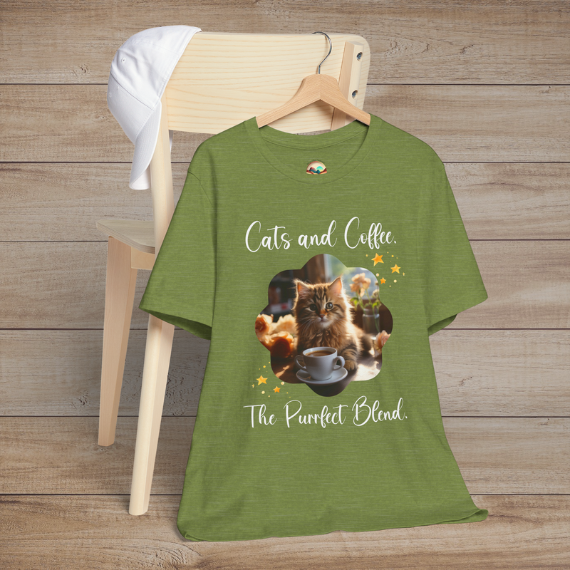 The Cats & Coffee Purrfect Blend T-Shirt – Funny & Cozy Tee Heather Green