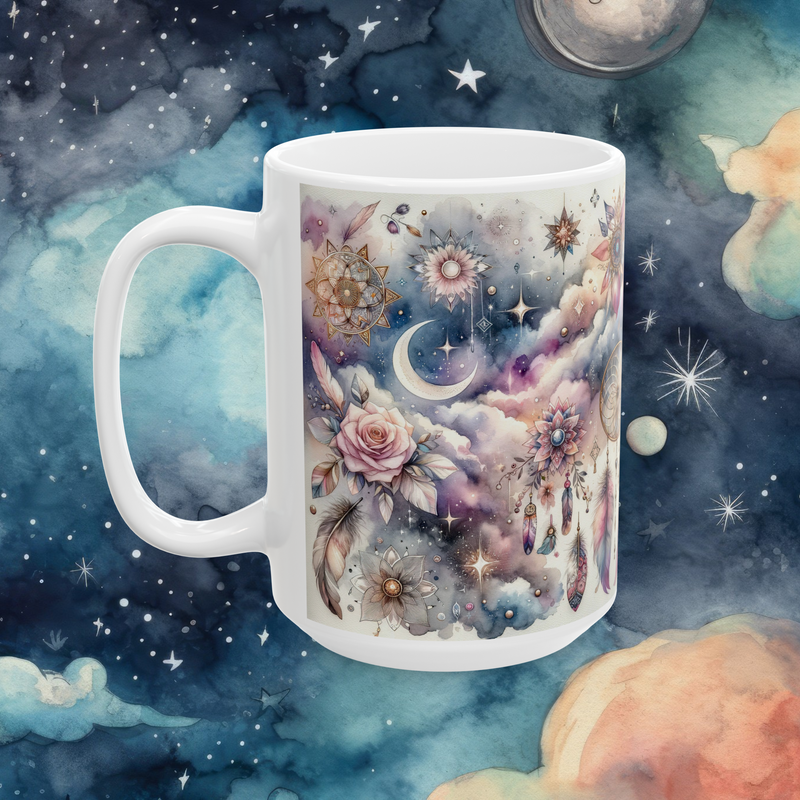 The Celestial Boho Mug – Dreamy & Artistic Coffee Cup for Free Spirits 15oz