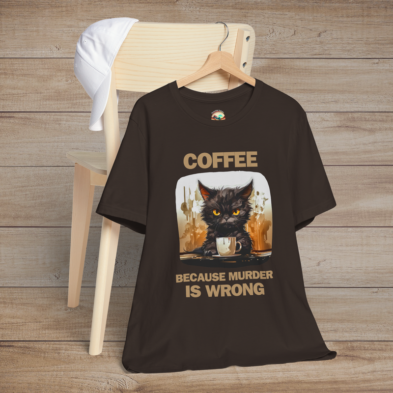 The Funny Coffee Cat T-Shirt – Hilarious & Relatable Tee Brown
