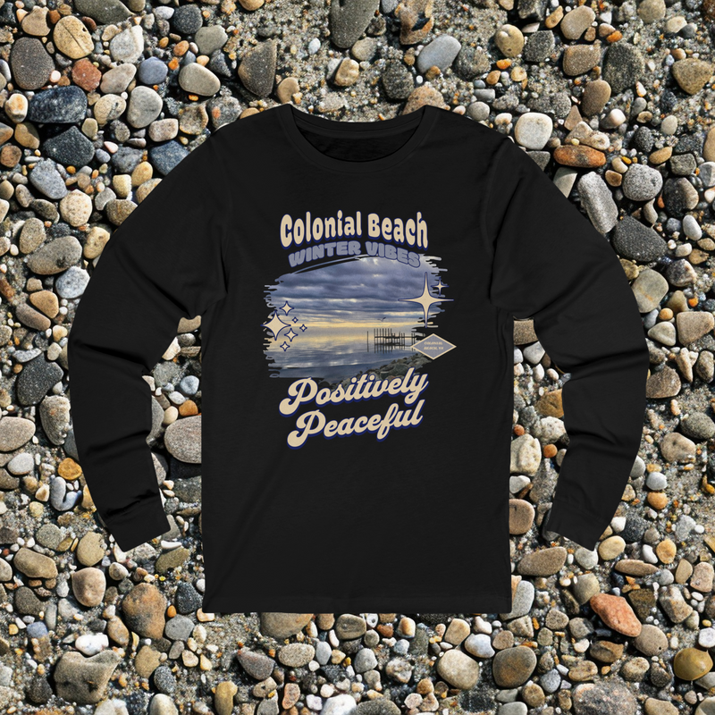 ❄️ Colonial Beach Winter Vibes Long-Sleeve Premium Tee Black