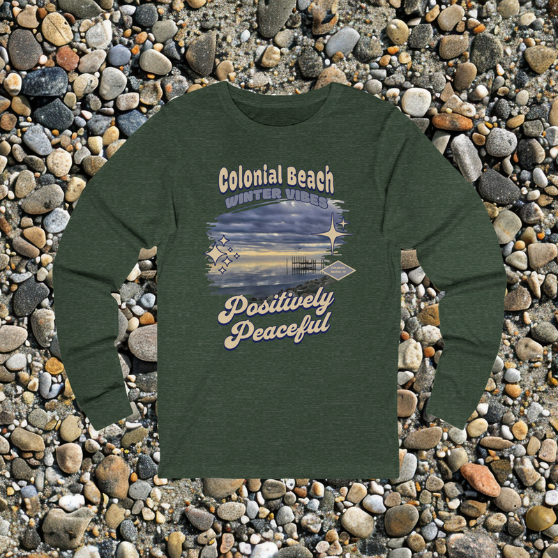 ❄️ Colonial Beach Winter Vibes Long-Sleeve Premium Tee Heather Forest