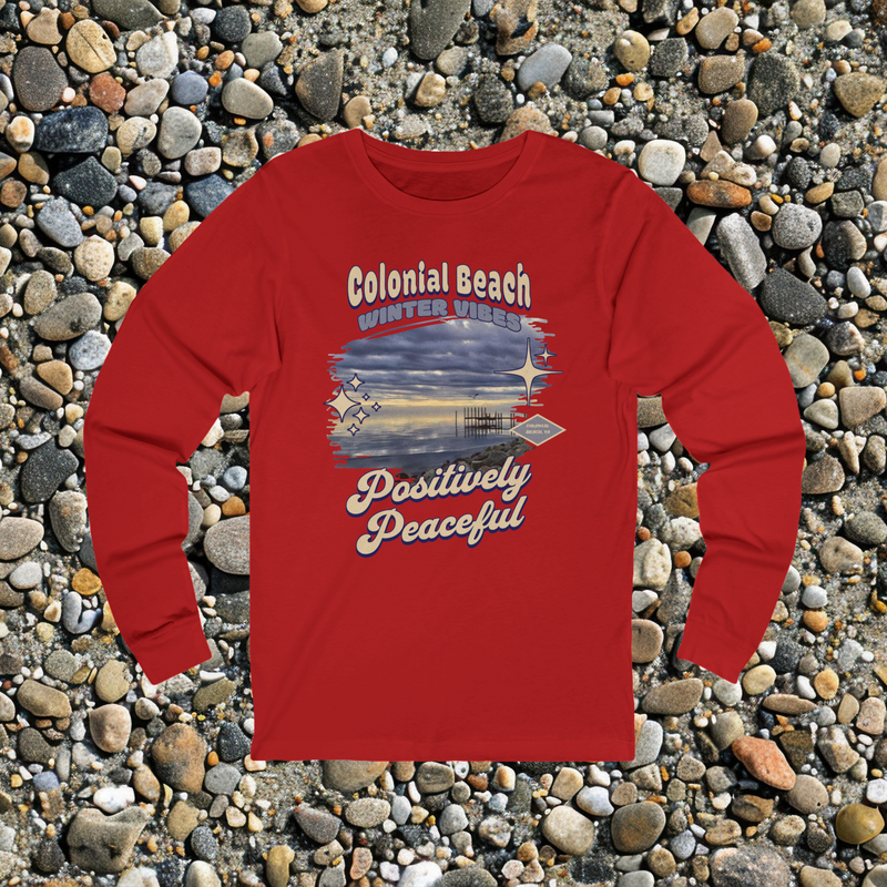 ❄️ Colonial Beach Winter Vibes Long-Sleeve Premium Tee Red