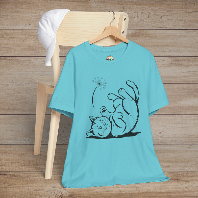 🐾 Dandelion Whiskers – Premium Playful Cat Graphic Tee Turquoise