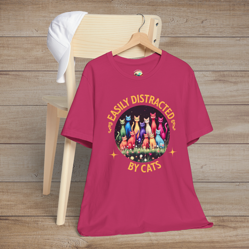 🐾 Easily Distracted By Cats T-Shirt – Colorful Rainbow Cat Lovers Tee Berry