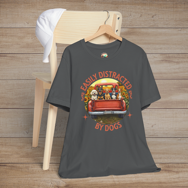🐾 Easily Distracted By Dogs – Retro Pickup Truck Graphic Tee Asphalt