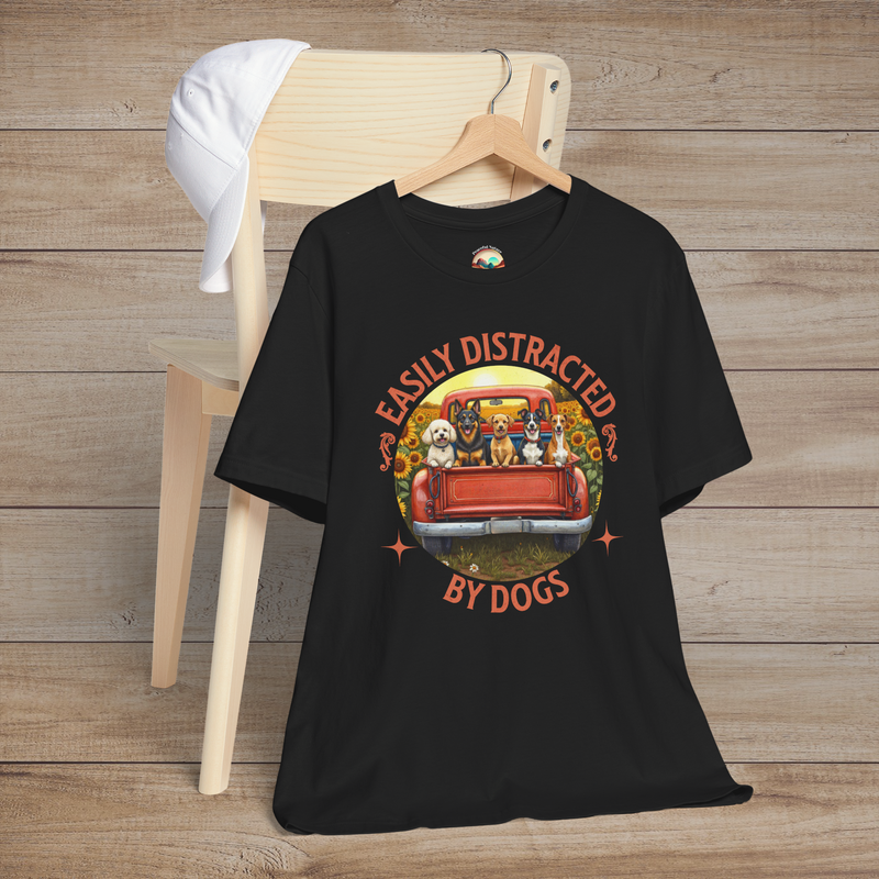 🐾 Easily Distracted By Dogs – Retro Pickup Truck Graphic Tee Black