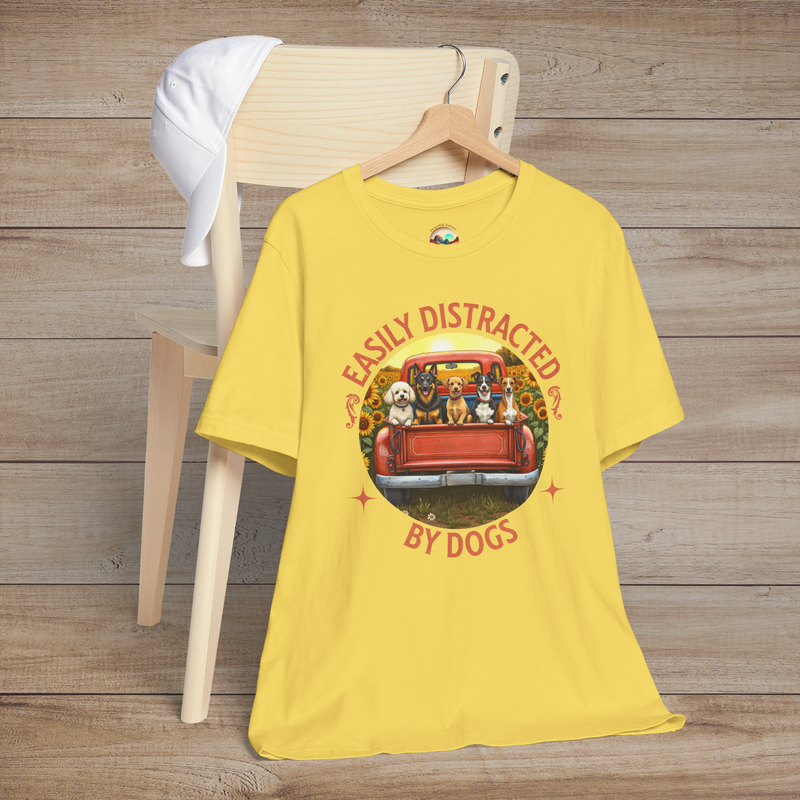🐾 Easily Distracted By Dogs – Retro Pickup Truck Graphic Tee Maize Yellow