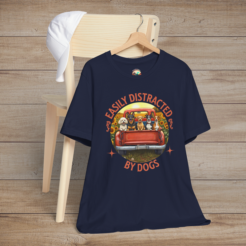🐾 Easily Distracted By Dogs – Retro Pickup Truck Graphic Tee Navy