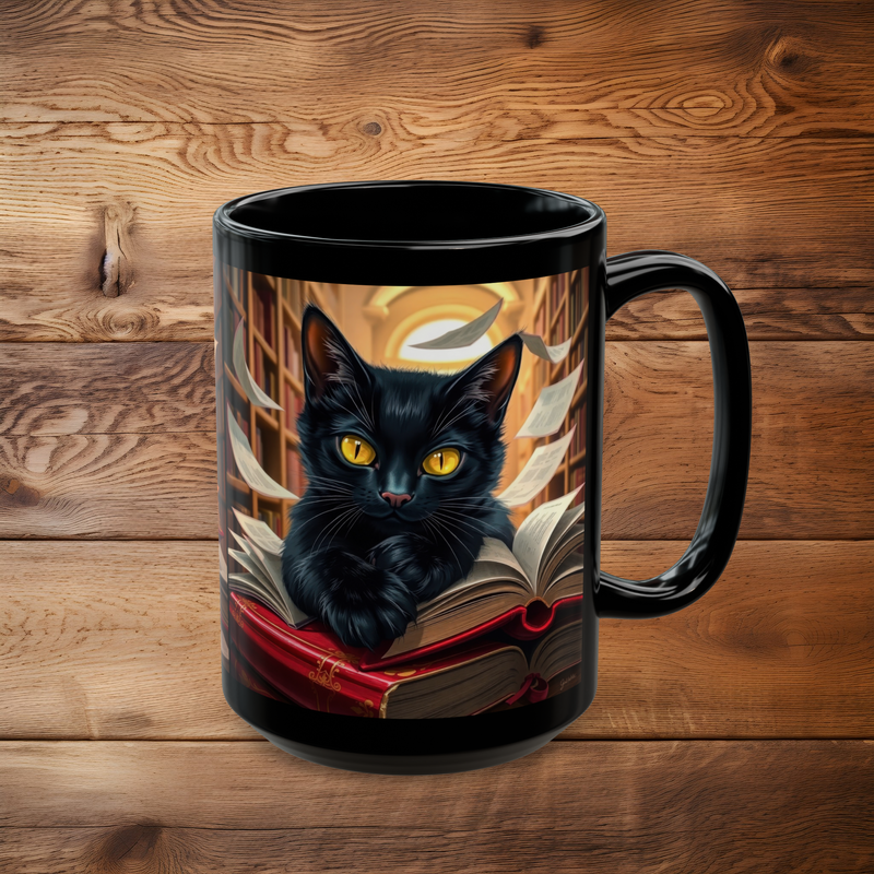 The Enchanted Library Black Cat Mug - A Spellbinding Coffee Experience!