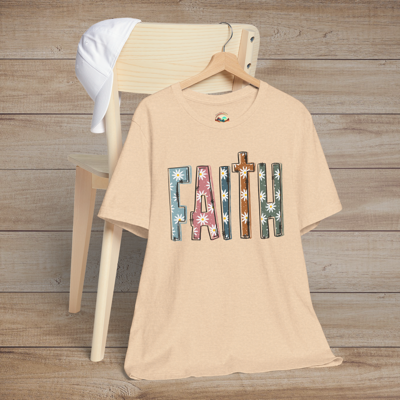 Faith in Bloom – Premium Floral Block Letter Graphic Tee 🌼 Heather Sand Dune