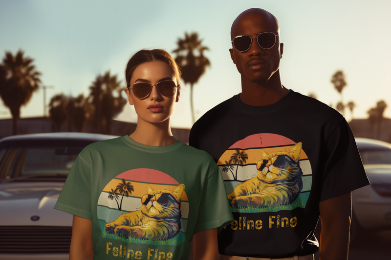 Feline Fine Retro T-Shirt – Cool Cat Vibes & Vintage Style