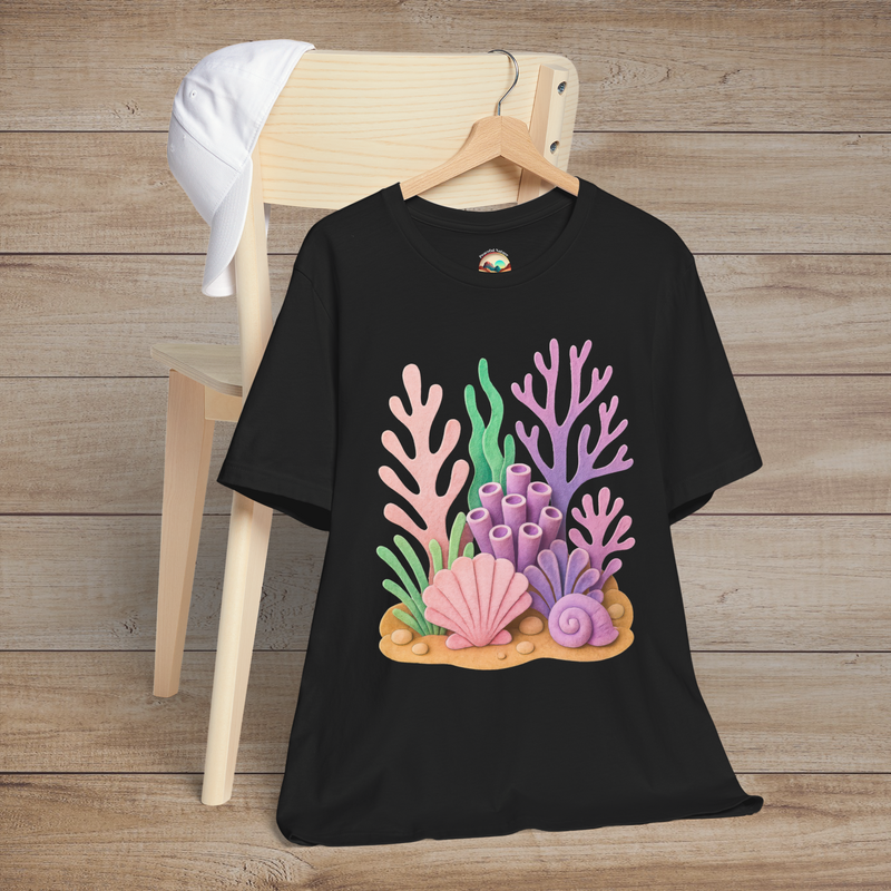 ✨ Felt Coral Reef T-Shirt – Pastel Ocean-Inspired Premium Unisex Tee Black