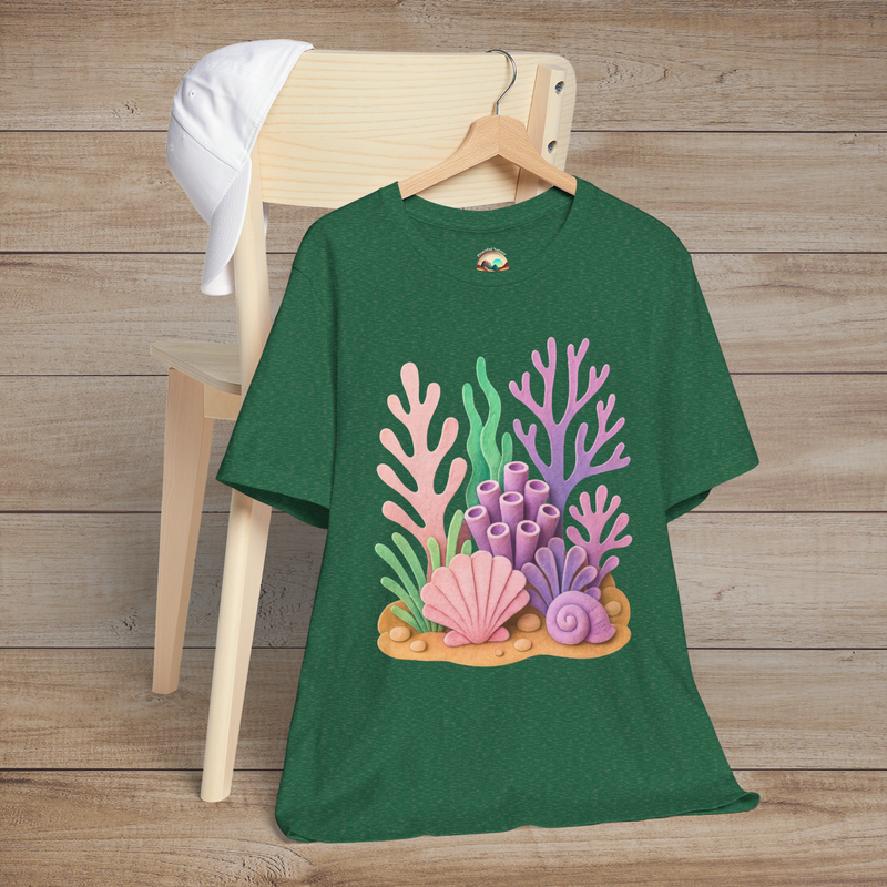 ✨ Felt Coral Reef T-Shirt – Pastel Ocean-Inspired Premium Unisex Tee Heather Grass Green