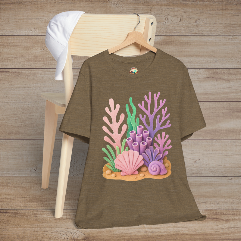✨ Felt Coral Reef T-Shirt – Pastel Ocean-Inspired Premium Unisex Tee Heather Olive