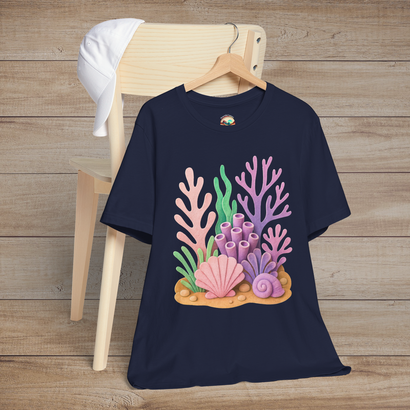 ✨ Felt Coral Reef T-Shirt – Pastel Ocean-Inspired Premium Unisex Tee Navy