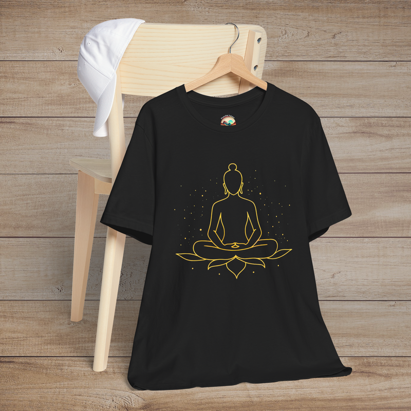 The Golden Zen Lotus Meditation T-Shirt - Mindfulness & Inner Peace Tee Black