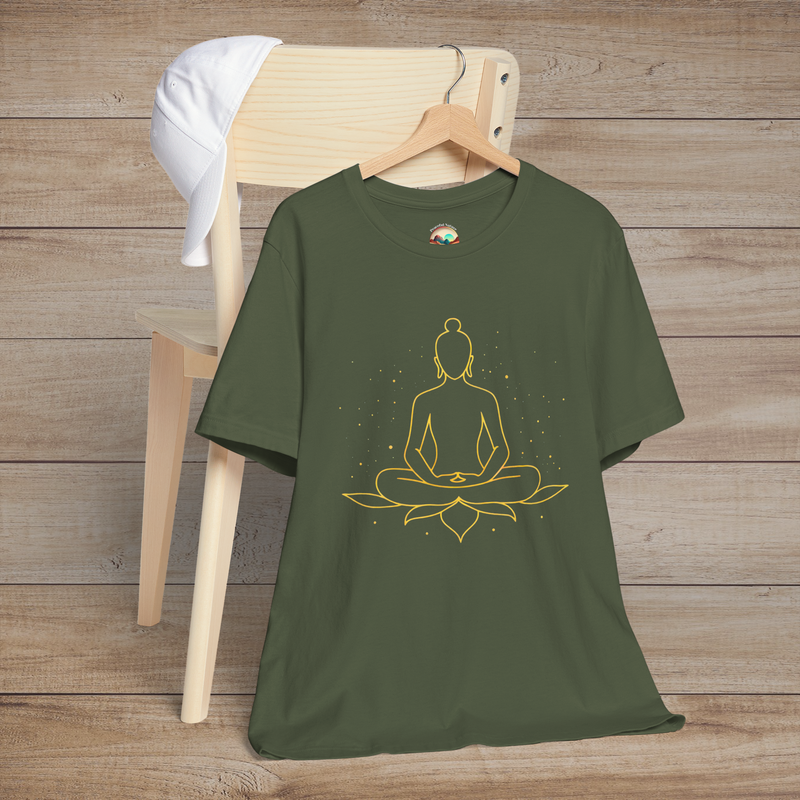 The Golden Zen Lotus Meditation T-Shirt - Mindfulness & Inner Peace Tee Military Green