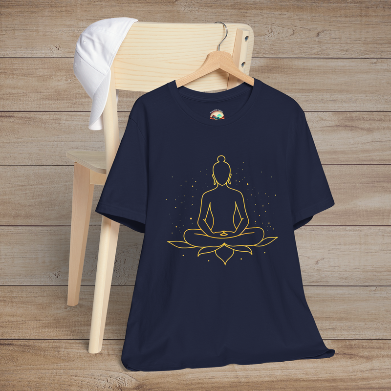 The Golden Zen Lotus Meditation T-Shirt - Mindfulness & Inner Peace Tee Navy