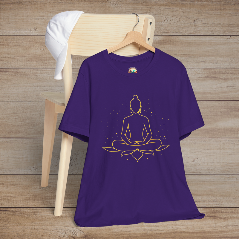 The Golden Zen Lotus Meditation T-Shirt - Mindfulness & Inner Peace Tee Team Purple