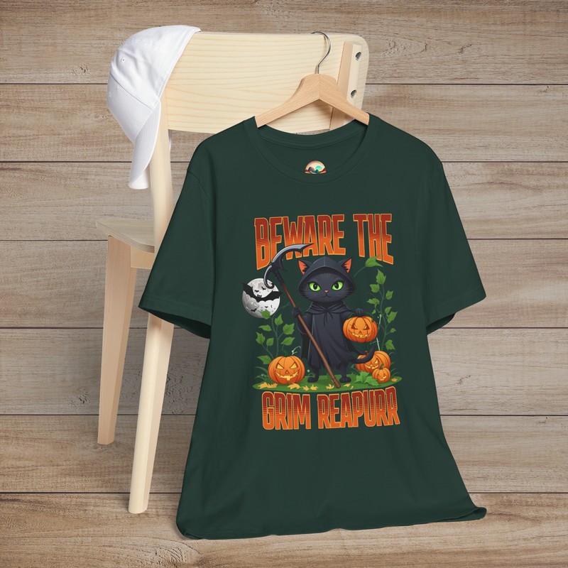 The "Beware the Grim Reapurr" T-Shirt - Halloween Black Cat Tee Forest