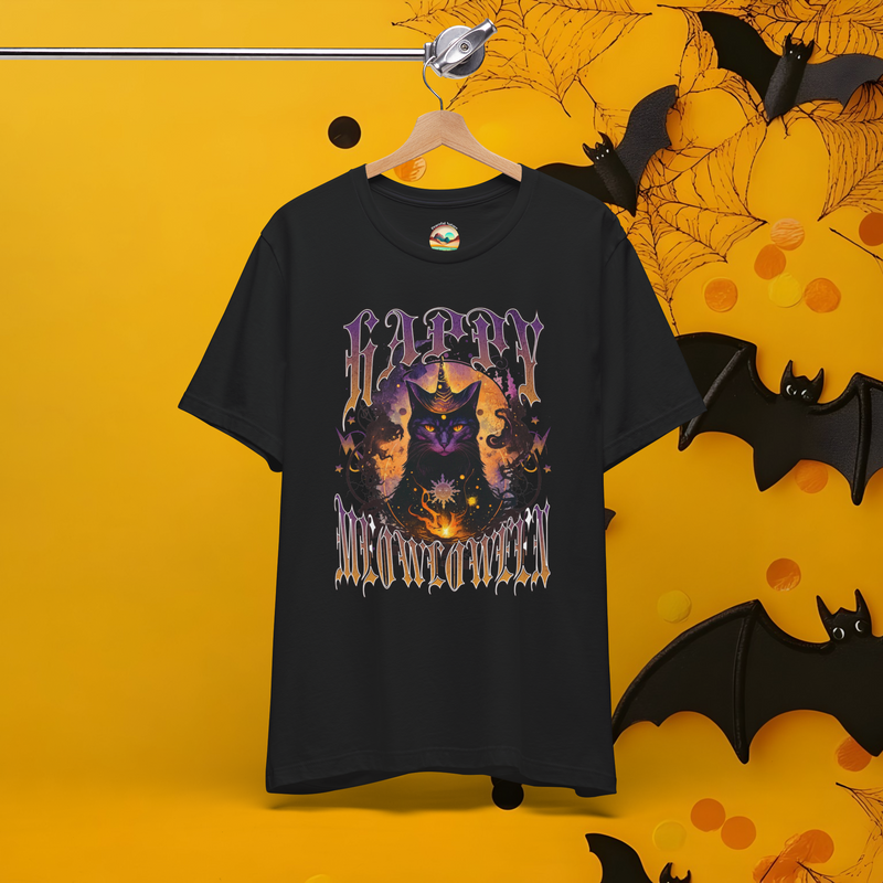The “Happy Meowloween” T-Shirt - Cute Black Cat Halloween Tee Black