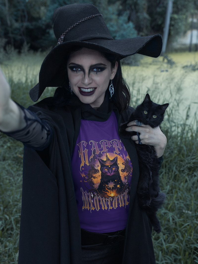 The “Happy Meowloween” T-Shirt - Cute Black Cat Halloween Tee