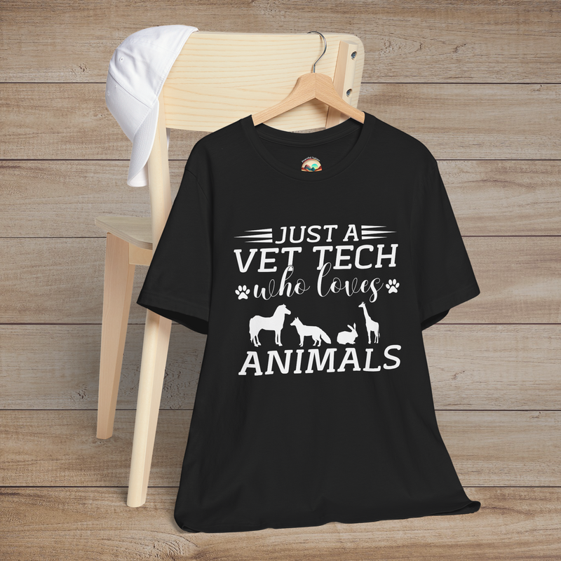 Just a Vet Tech Who Loves Animals T-Shirt - Cute Vet Tech Tee Black