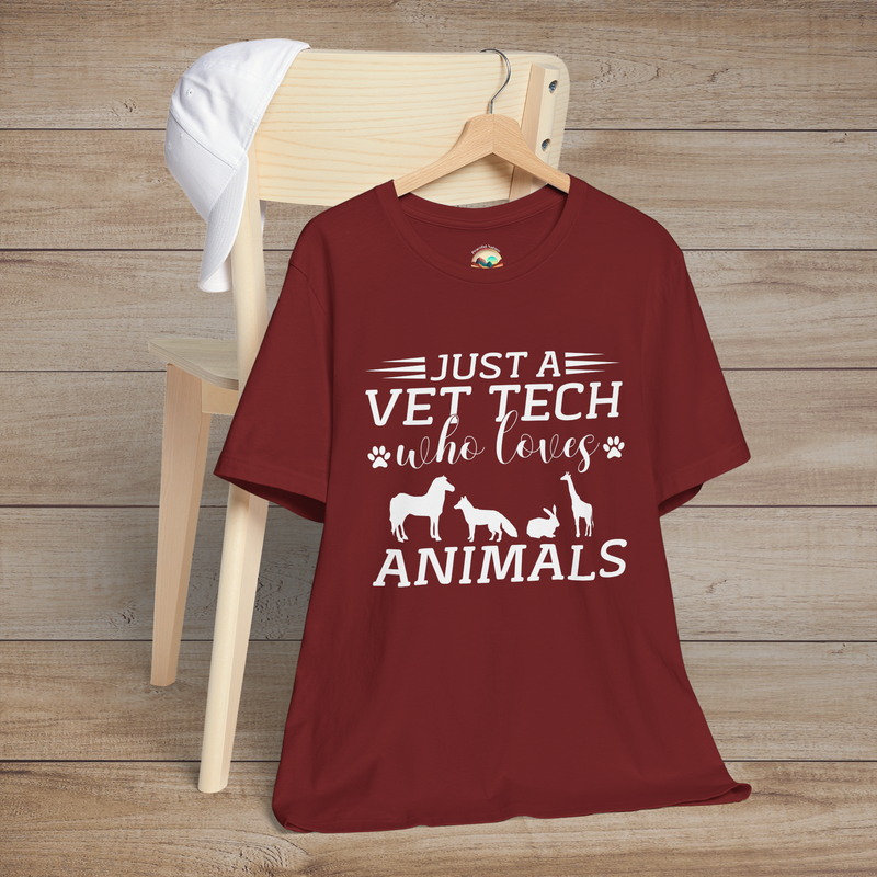 Just a Vet Tech Who Loves Animals T-Shirt - Cute Vet Tech Tee Cardinal