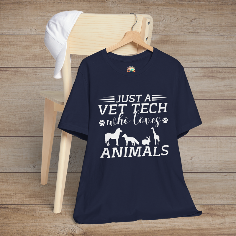 Just a Vet Tech Who Loves Animals T-Shirt - Cute Vet Tech Tee Navy