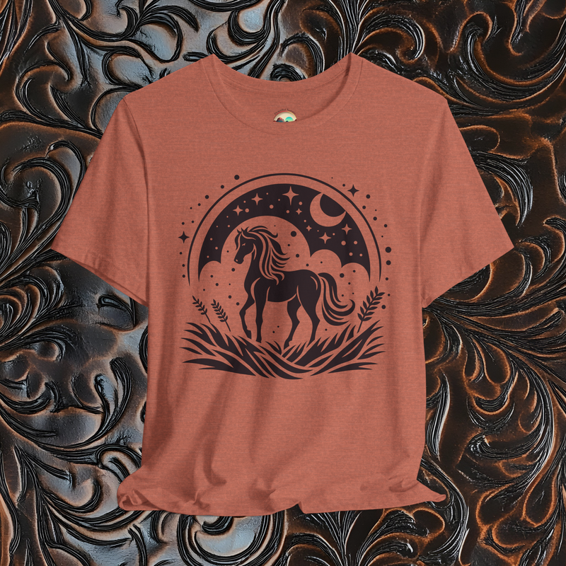 The Majestic Horse T-Shirt - Celestial & Nature-Inspired Tee Heather Clay