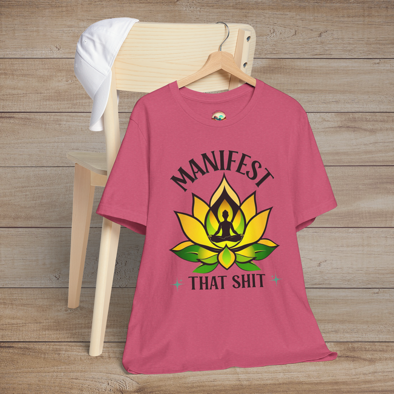 The Manifest This Sh*t Lotus Meditation T-Shirt - Bold Spiritual Meditation Tee Heather Raspberry