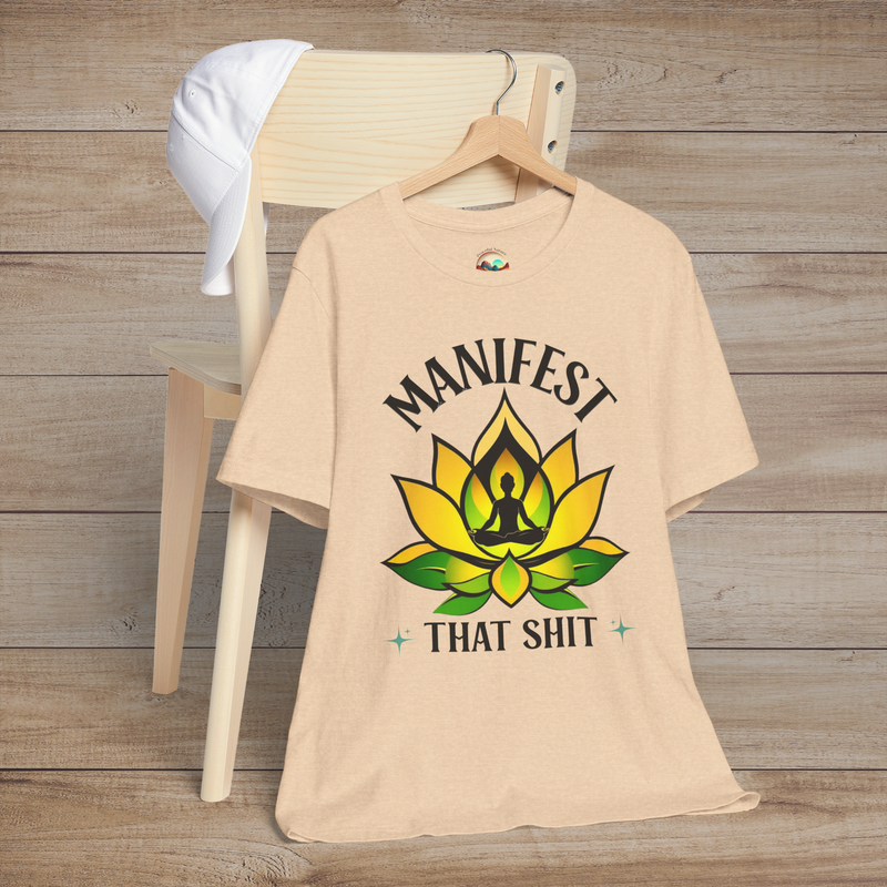 The Manifest This Sh*t Lotus Meditation T-Shirt - Bold Spiritual Meditation Tee Heather Sand Dune