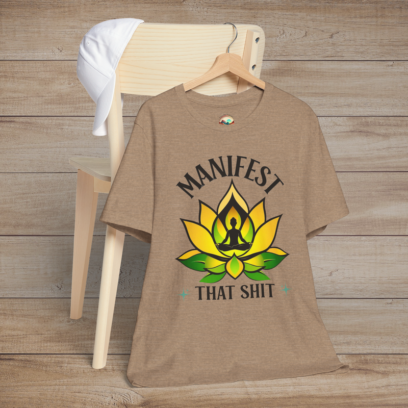The Manifest This Sh*t Lotus Meditation T-Shirt - Bold Spiritual Meditation Tee Heather Tan
