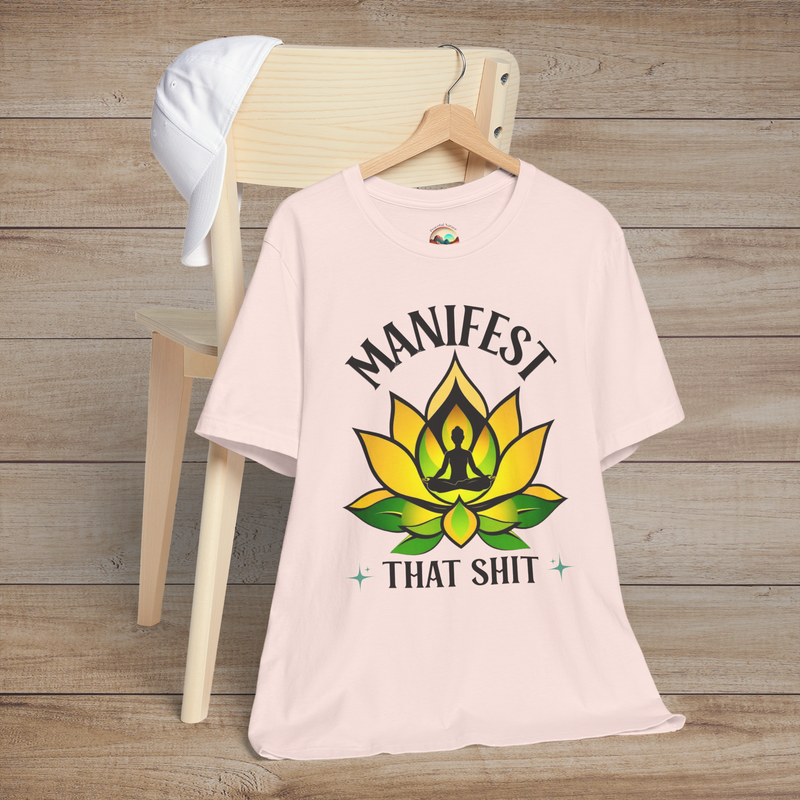 The Manifest This Sh*t Lotus Meditation T-Shirt - Bold Spiritual Meditation Tee Soft Pink