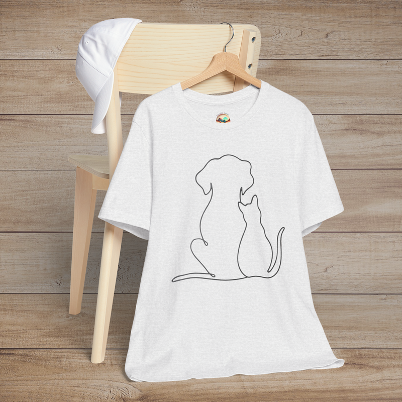 🐾 Loyal Companions – Minimalist Dog & Cat Line Art Tee Ash