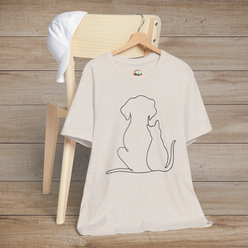🐾 Loyal Companions – Minimalist Dog & Cat Line Art Tee Heather Dust