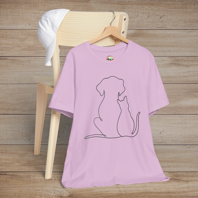 🐾 Loyal Companions – Minimalist Dog & Cat Line Art Tee Lilac