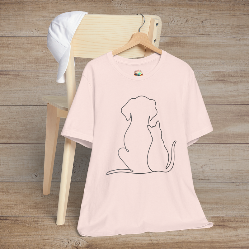 🐾 Loyal Companions – Minimalist Dog & Cat Line Art Tee Soft Pink