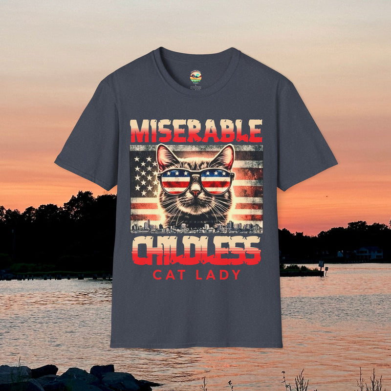The Miserable Childless Cat Lady T-Shirt – Funny & Bold Statement Soft Tee Heather Navy