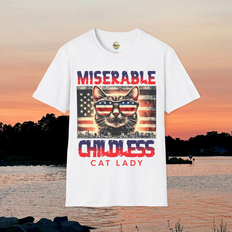 The Miserable Childless Cat Lady T-Shirt – Funny & Bold Statement Soft Tee White